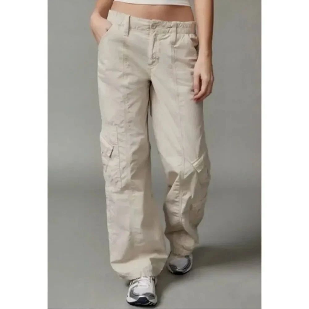 ZARA Cargo Parachute Pants in Cream